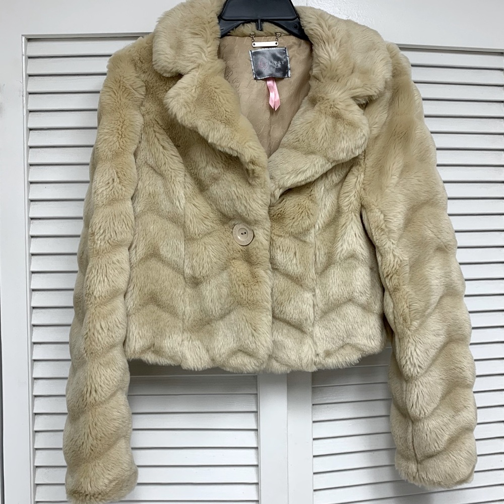 Lipsy Tan Faux Fur Short Jacket XS